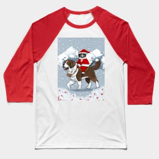 Christmas Cat Saint Bernard Ride Baseball T-Shirt